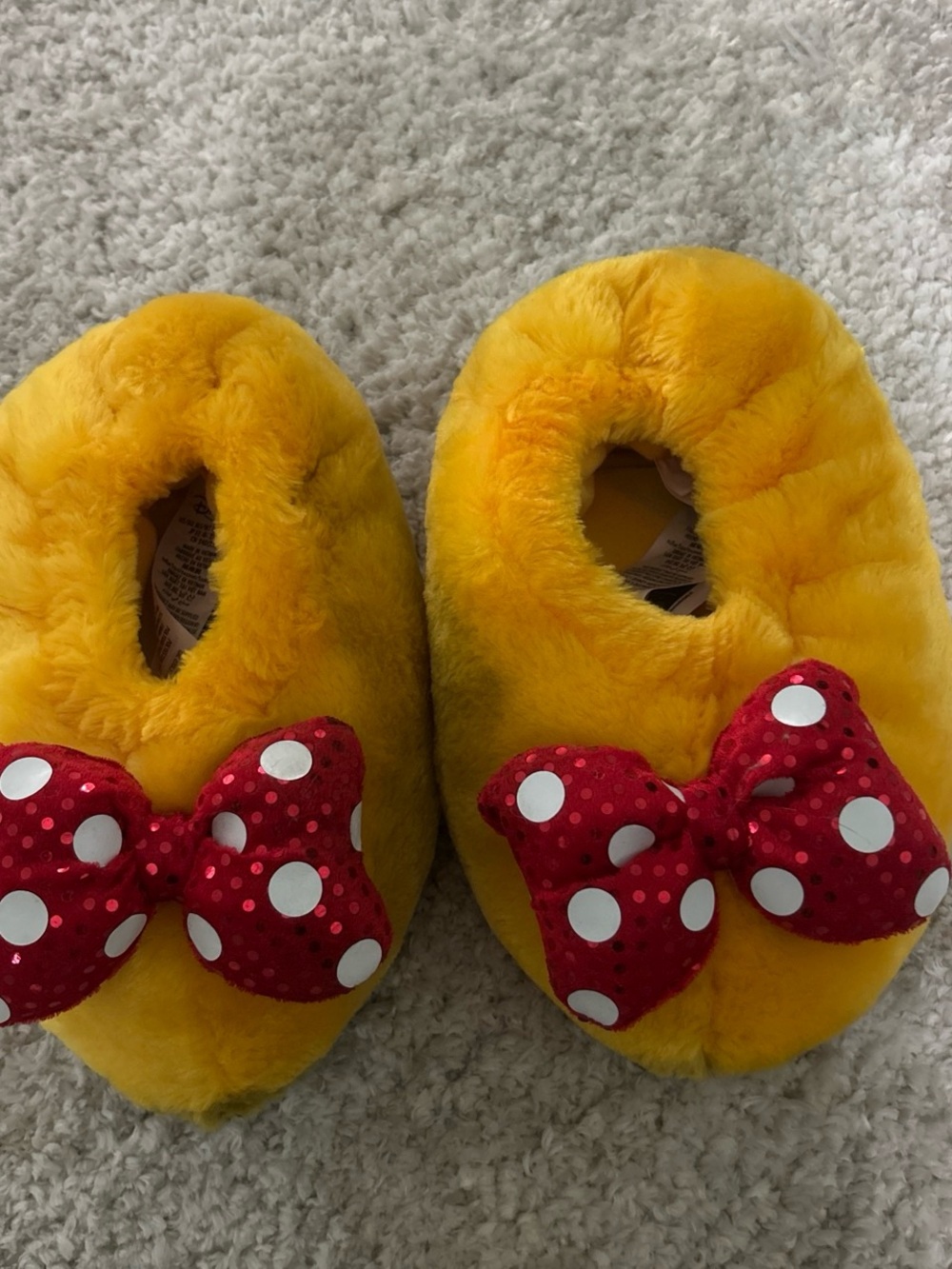 Minnie Mouse Plush Slippers with Red Polka Dot Sparkly Bows